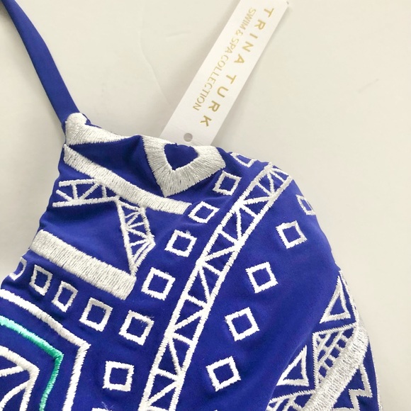 Trina Turk Blue Embroidered Two Piece Swimsuit size 4 - Picture 4 of 9